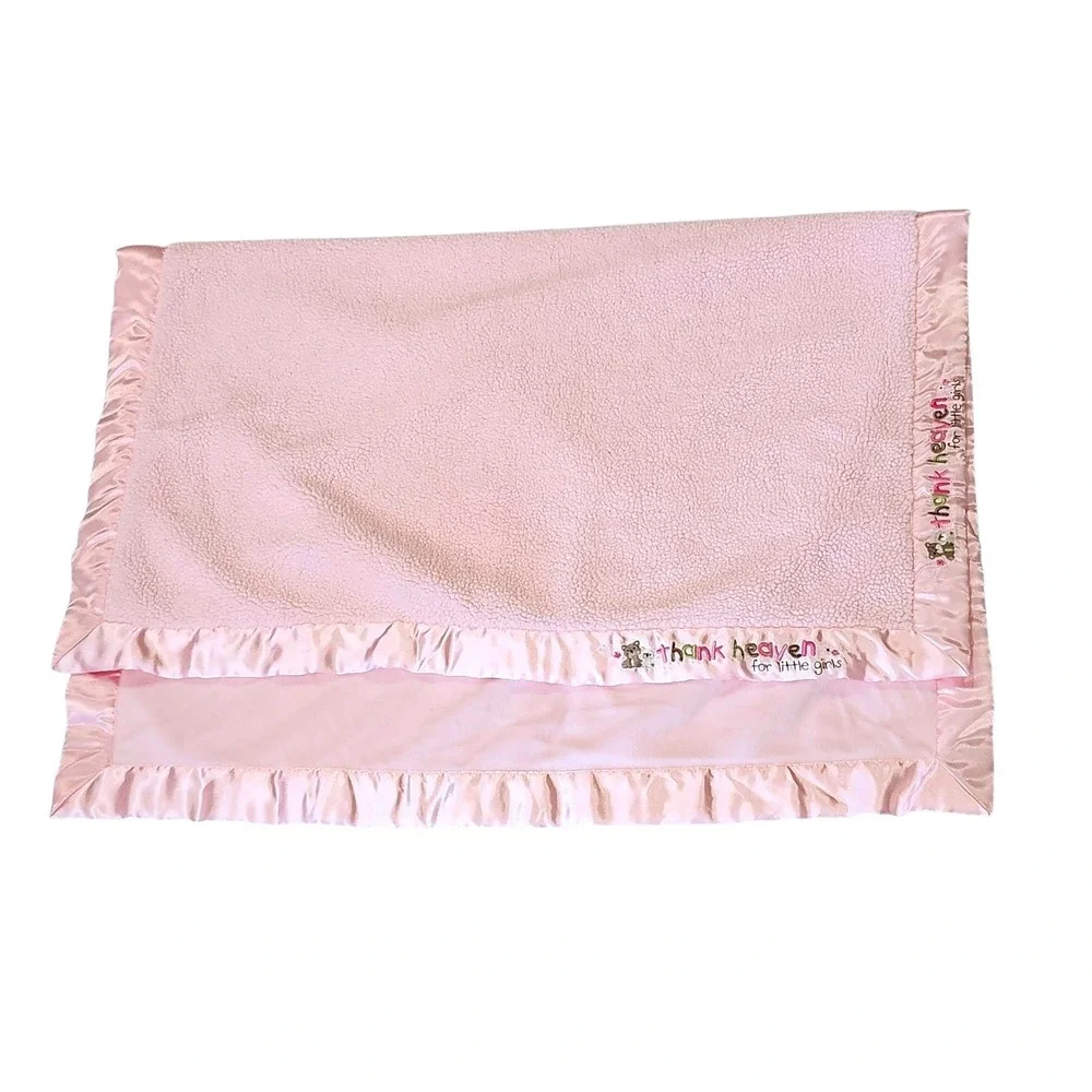 Carters Child of Mine Thank Heaven for Baby Girls Sherpa Pink Satin Blanket